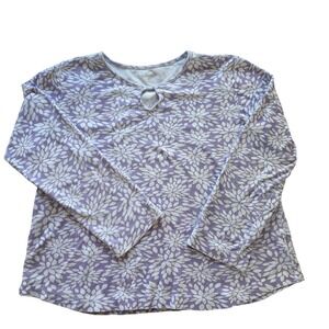 Wintersilks Purple Floral Keyhole Long Sleeve Cotton Top Women's M